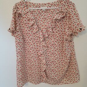 Monsoon Cream Blouse With Cherries And Ruffles Sz 14